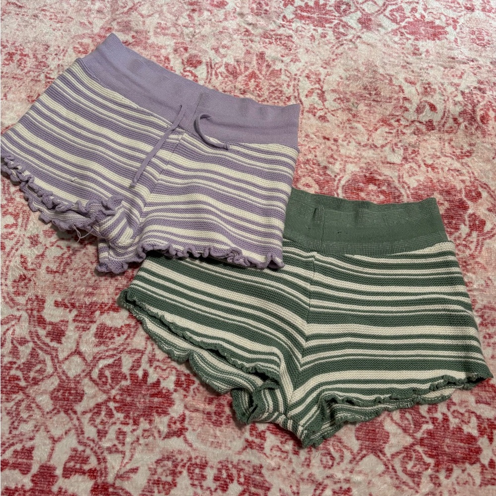 Purple & White, Green & White Striped Knit Lounge Shorts (Both!) Size Medium